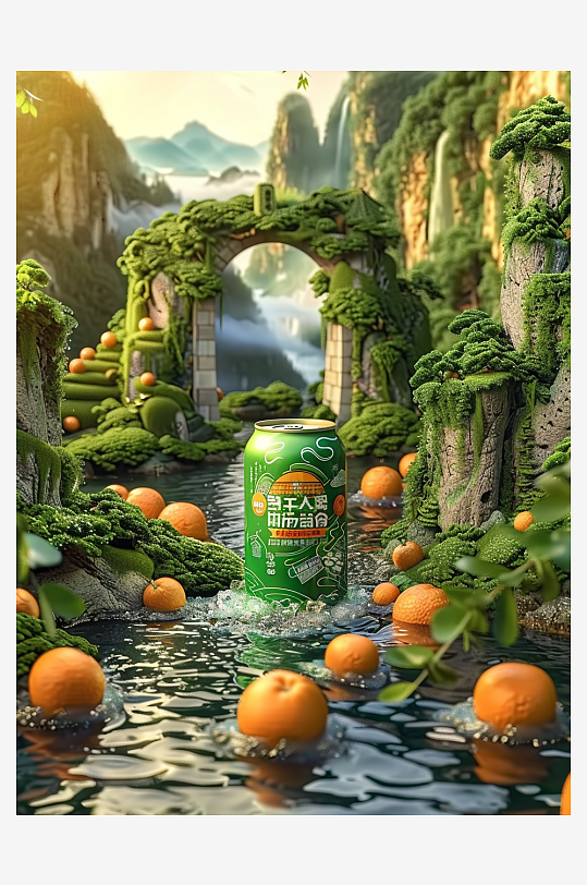创意橙子汽水摄影场景-众图网