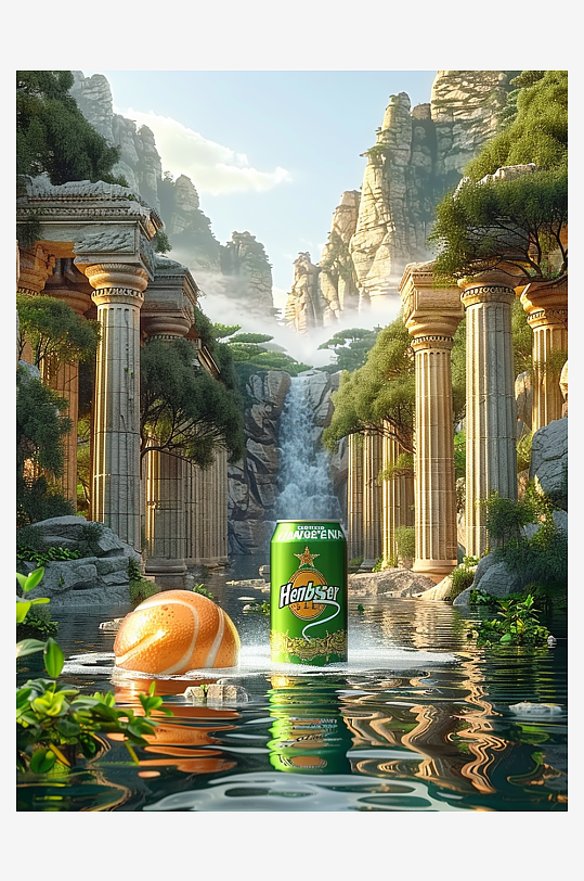 创意橙子汽水摄影场景-众图网