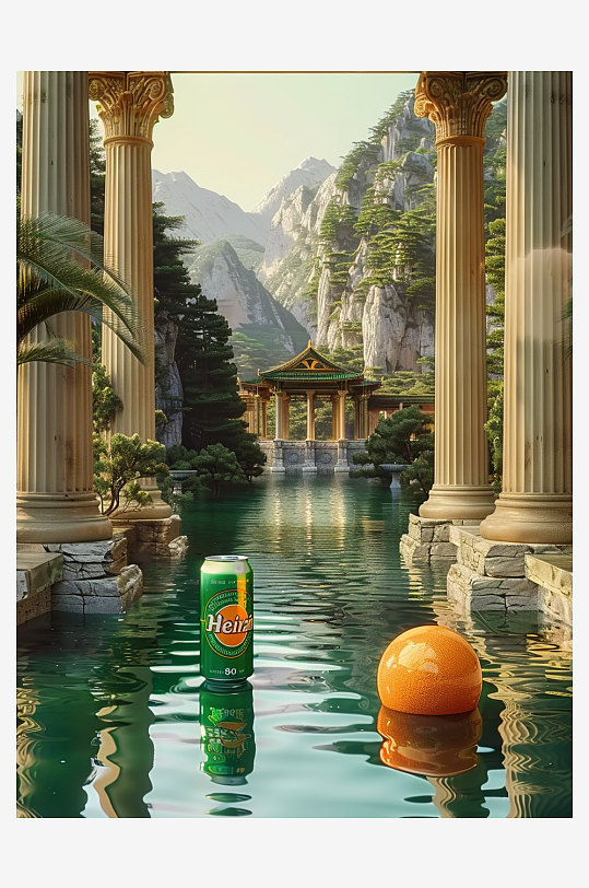 创意橙子汽水摄影场景-众图网