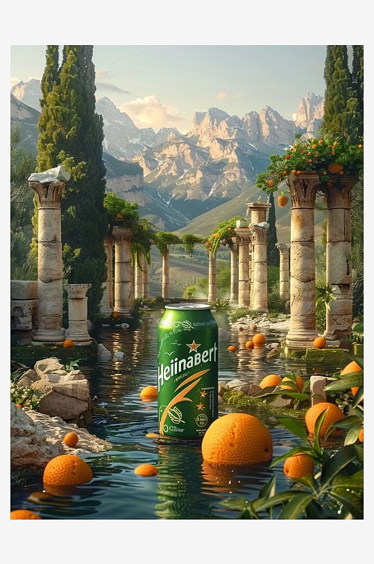 创意橙子汽水摄影场景-众图网