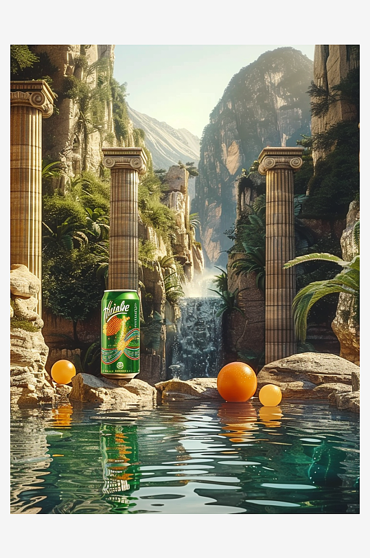 创意橙子汽水摄影场景-众图网