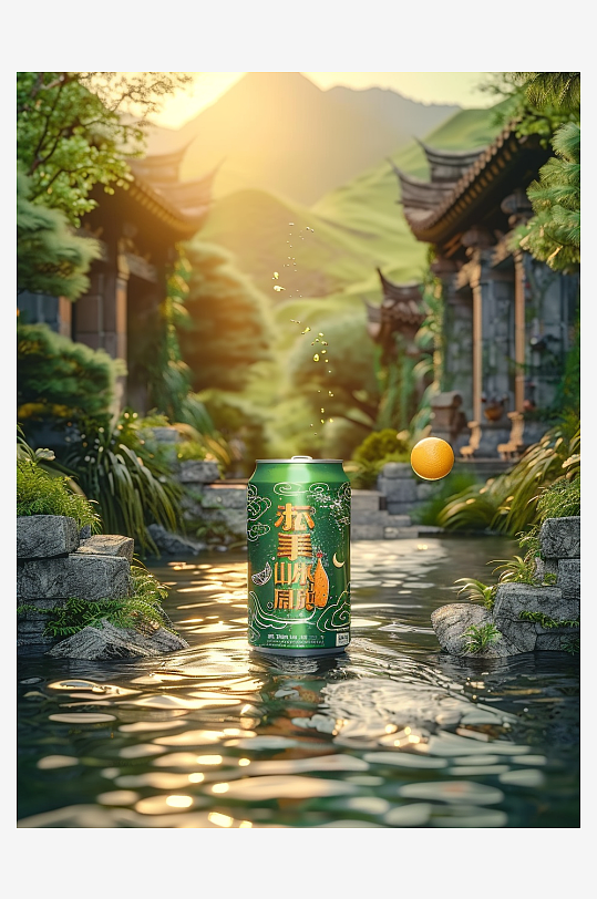 创意橙子汽水摄影场景-众图网