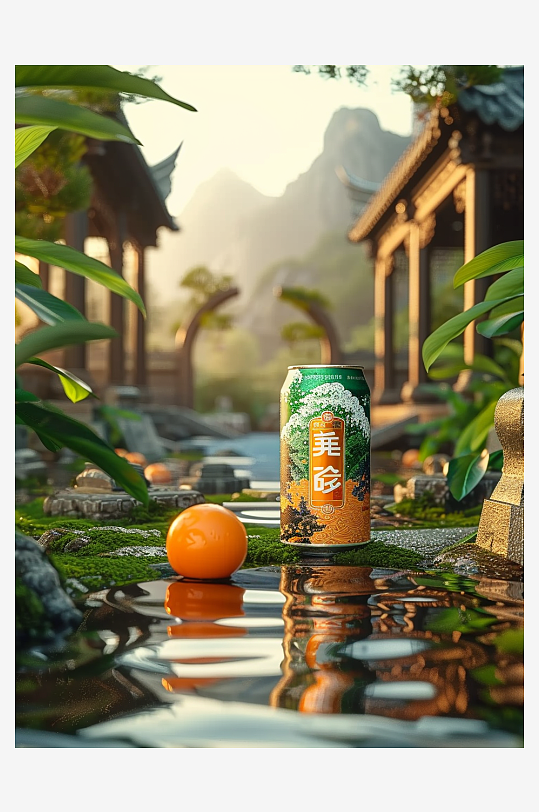 创意橙子汽水摄影场景-众图网