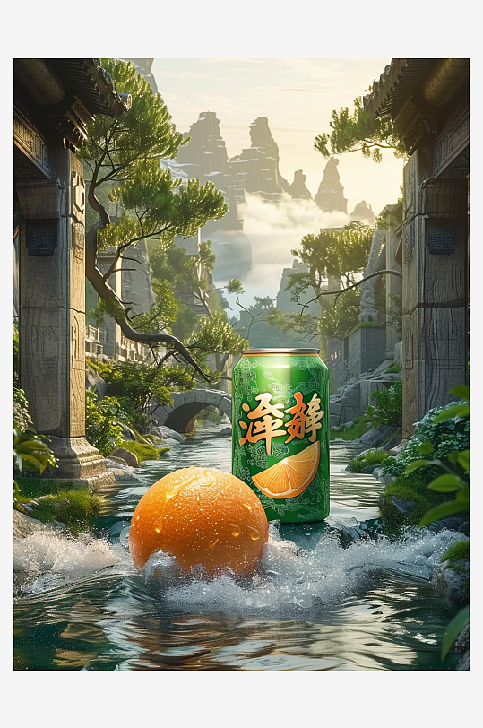 创意橙子汽水摄影场景-众图网