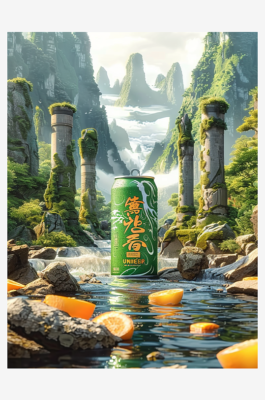 创意橙子汽水摄影场景-众图网