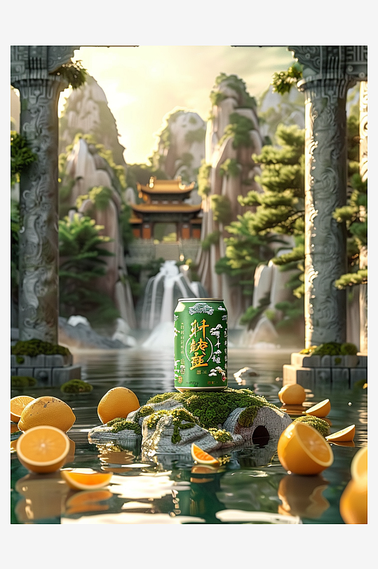 创意橙子汽水摄影场景-众图网