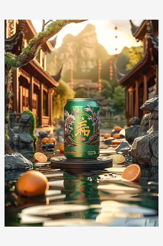 创意橙子汽水摄影场景-众图网