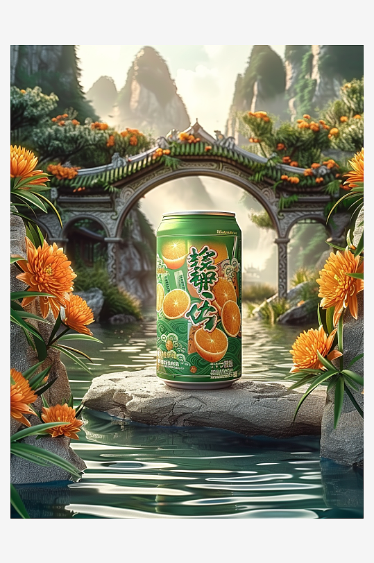 创意橙子汽水摄影场景-众图网