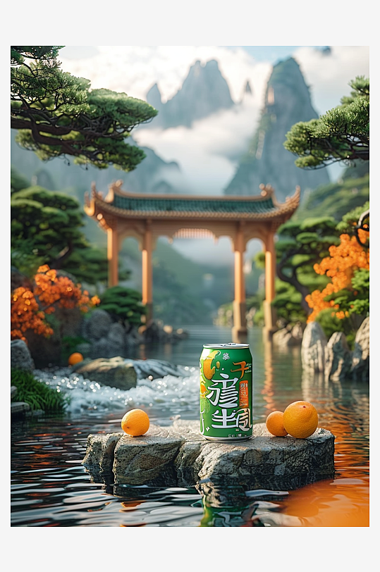 创意橙子汽水摄影场景-众图网
