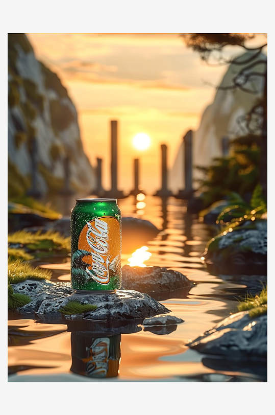 创意橙子汽水摄影场景-众图网