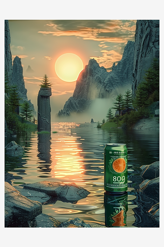 创意橙子汽水摄影场景-众图网