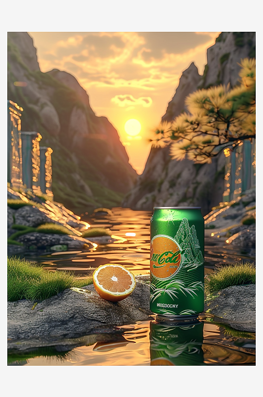 创意橙子汽水摄影场景-众图网