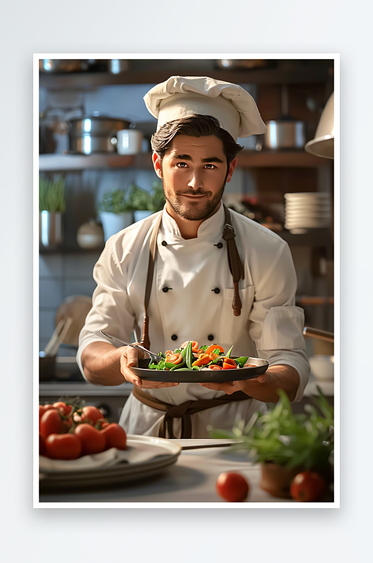 厨房中做美食的厨师-众图网