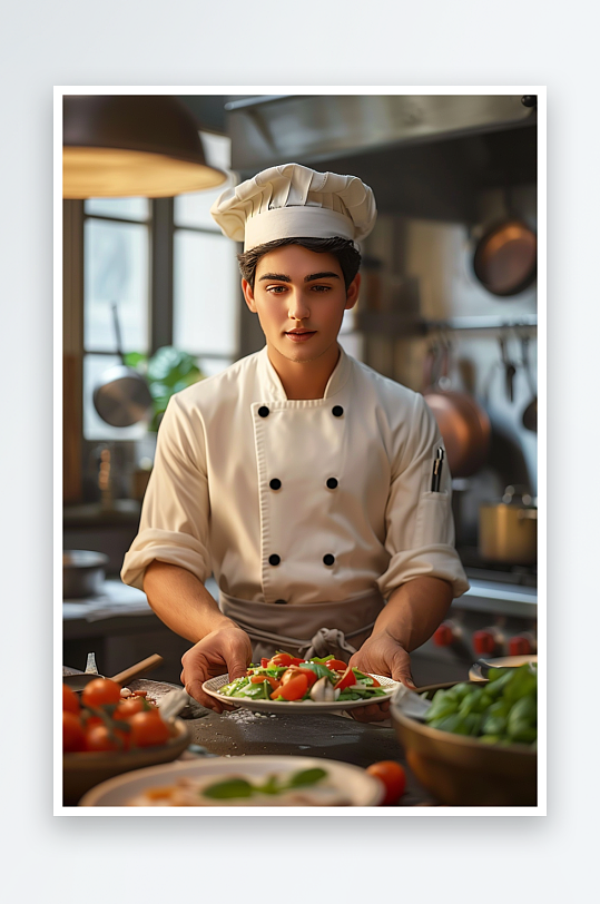 厨房中做美食的厨师-众图网