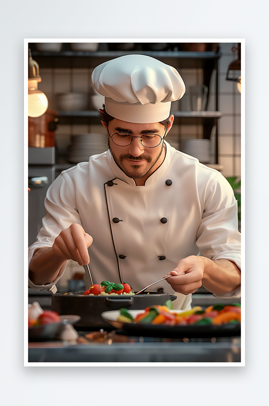 厨房中做美食的厨师-众图网