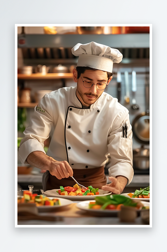 厨房中做美食的厨师-众图网