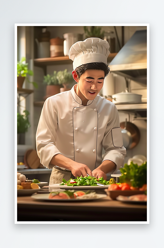 厨房中做美食的厨师-众图网