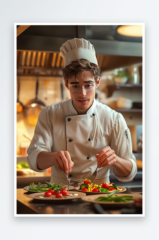 厨房中做美食的厨师-众图网