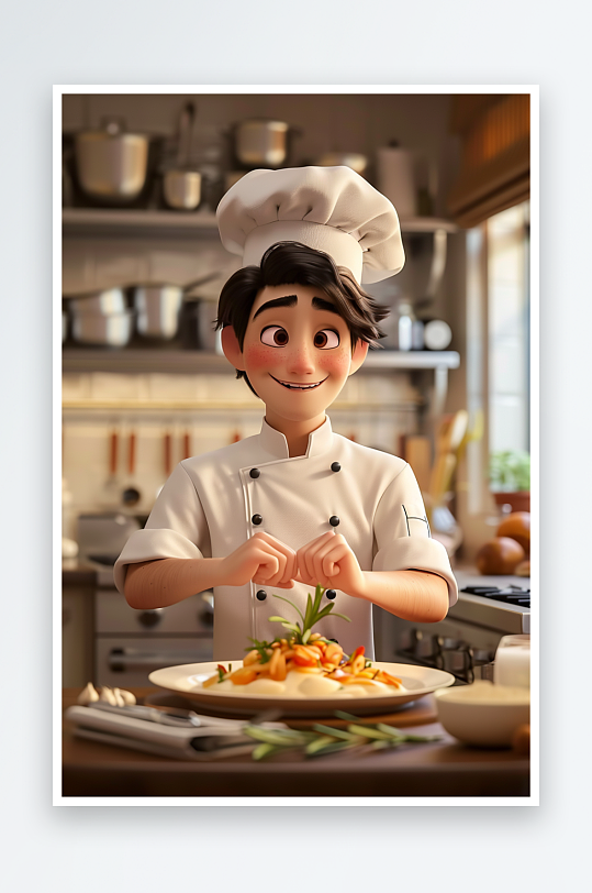 厨房中做美食的厨师-众图网