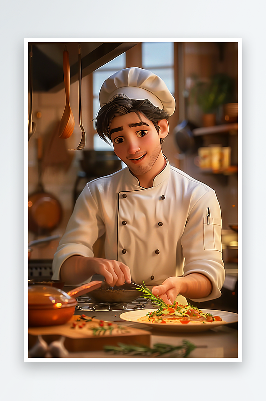 厨房中做美食的厨师-众图网