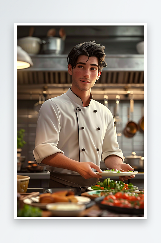 厨房中做美食的厨师-众图网