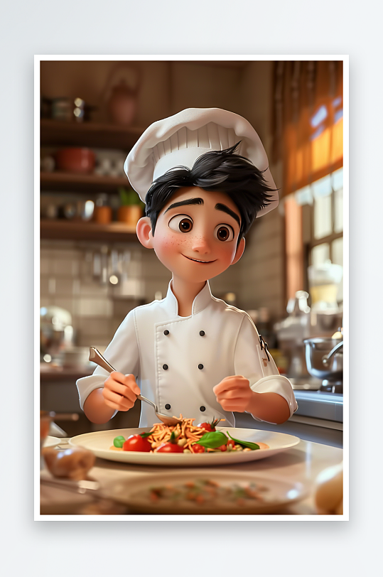 厨房中做美食的厨师-众图网