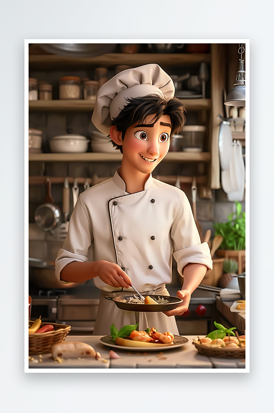 厨房中做美食的厨师-众图网