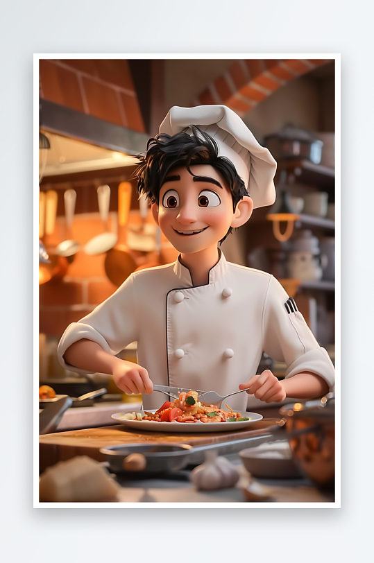 厨房中做美食的厨师-众图网