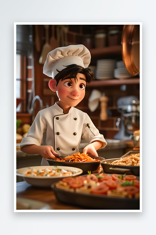 厨房中做美食的厨师-众图网