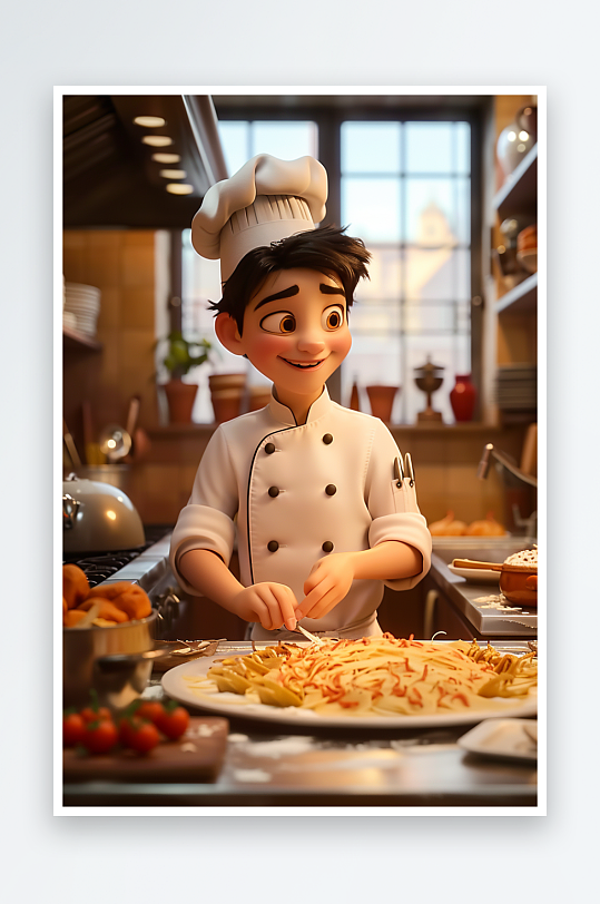 厨房中做美食的厨师-众图网