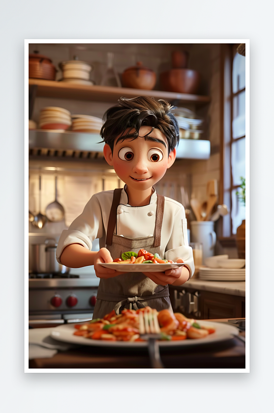 厨房中做美食的厨师-众图网