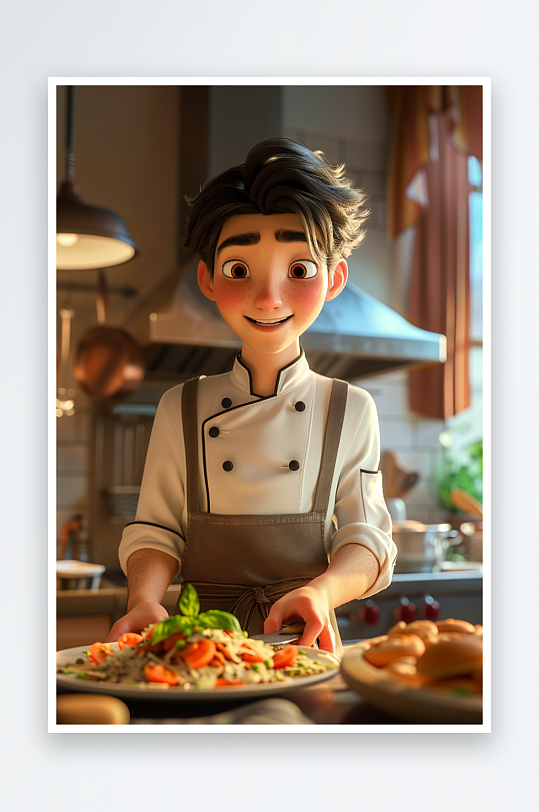 厨房中做美食的厨师-众图网