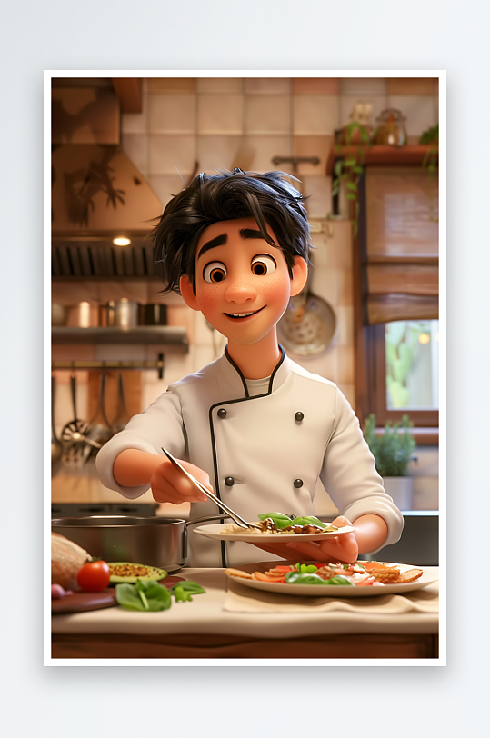 厨房中做美食的厨师-众图网