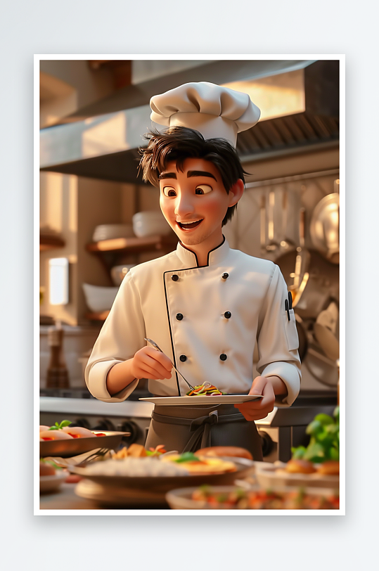 厨房中做美食的厨师-众图网