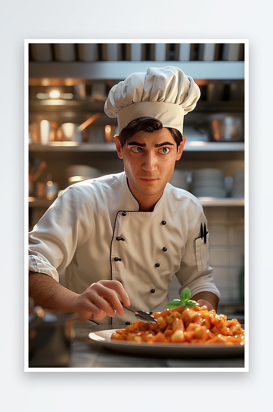 厨房中做美食的厨师-众图网