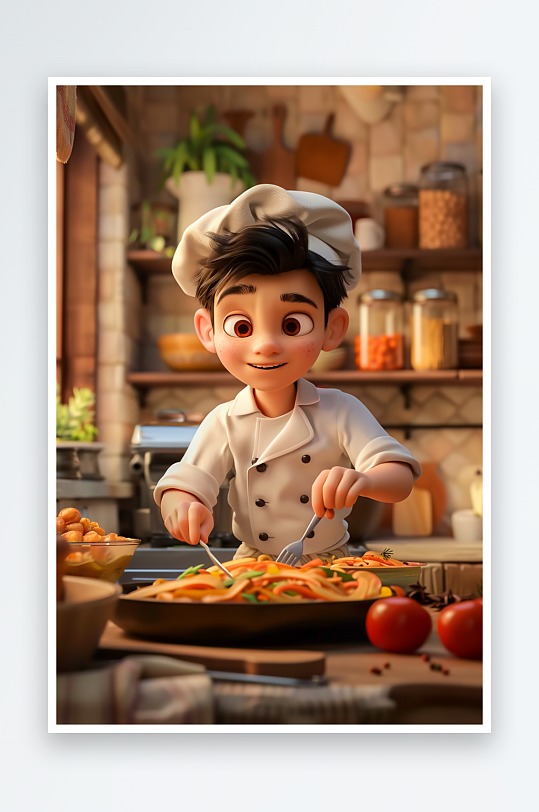 厨房中做美食的厨师-众图网