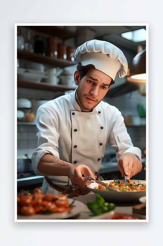 厨房中做美食的厨师-众图网