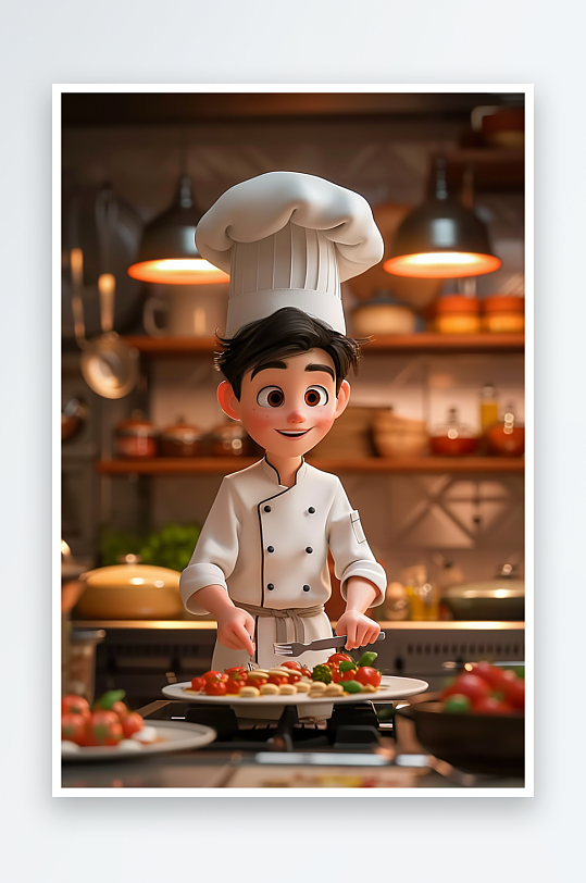 厨房中做美食的厨师-众图网