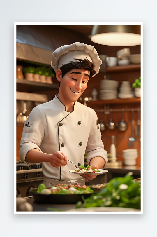 厨房中做美食的厨师-众图网