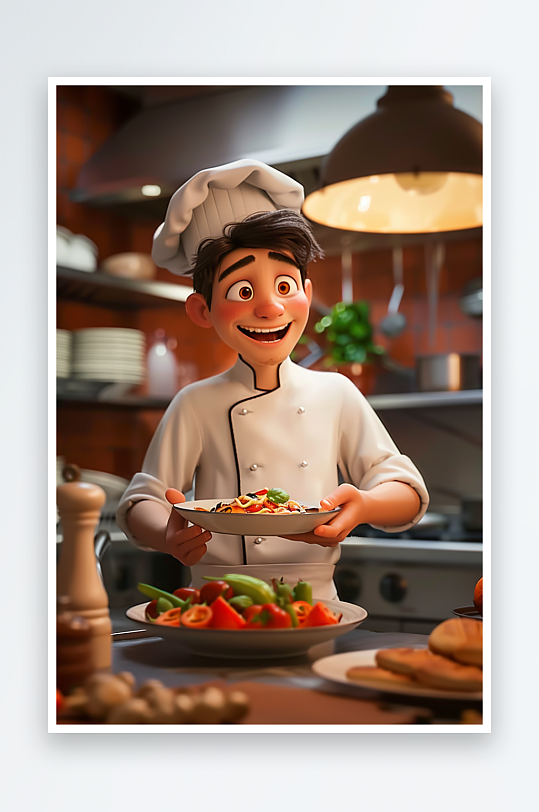 厨房中做美食的厨师-众图网