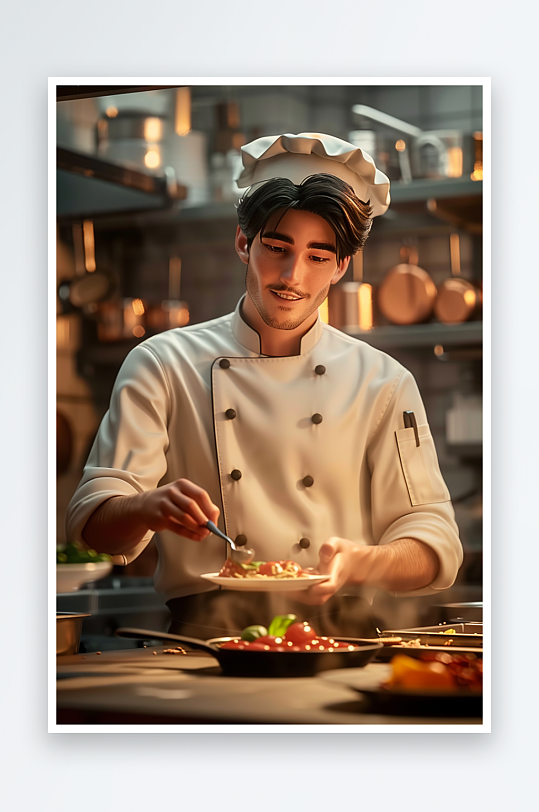 厨房中做美食的厨师-众图网