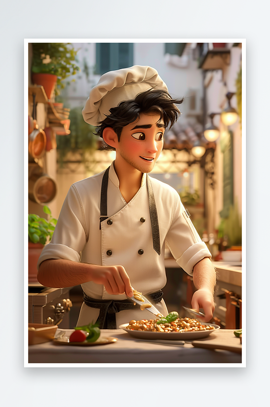 厨房中做美食的厨师-众图网