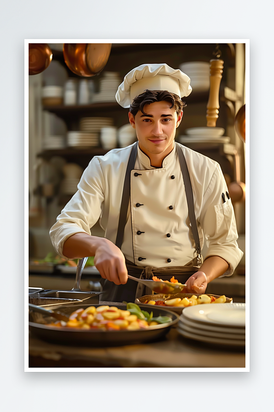 厨房中做美食的厨师-众图网