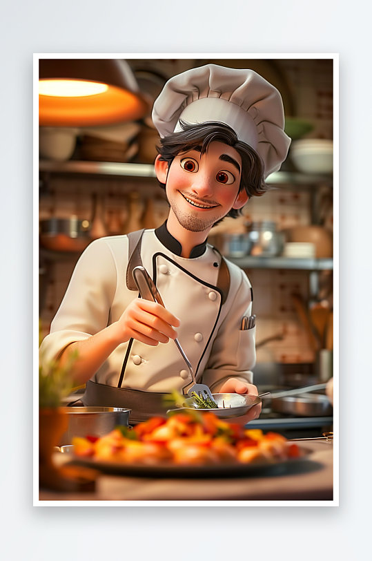 厨房中做美食的厨师-众图网