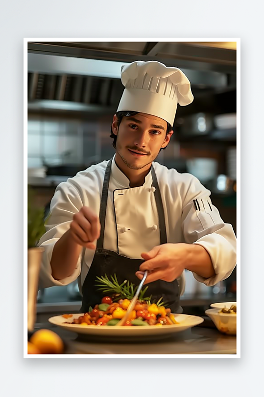 厨房中做美食的厨师-众图网