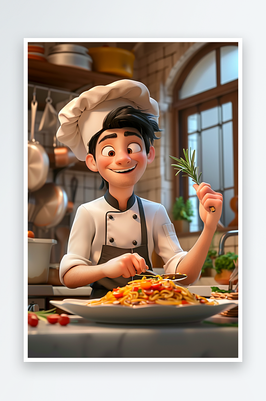 厨房中做美食的厨师-众图网