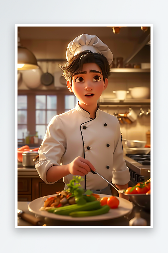 厨房中做美食的厨师-众图网