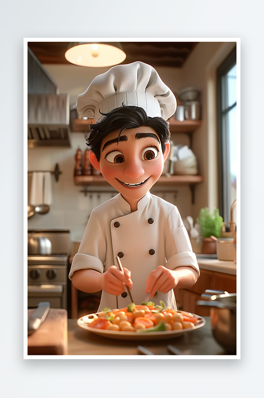 厨房中做美食的厨师-众图网