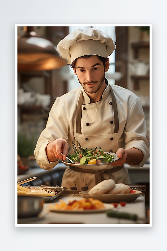 厨房中做美食的厨师-众图网