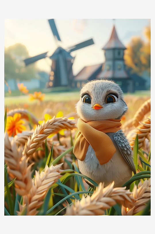 田地中停留的小鸟-众图网